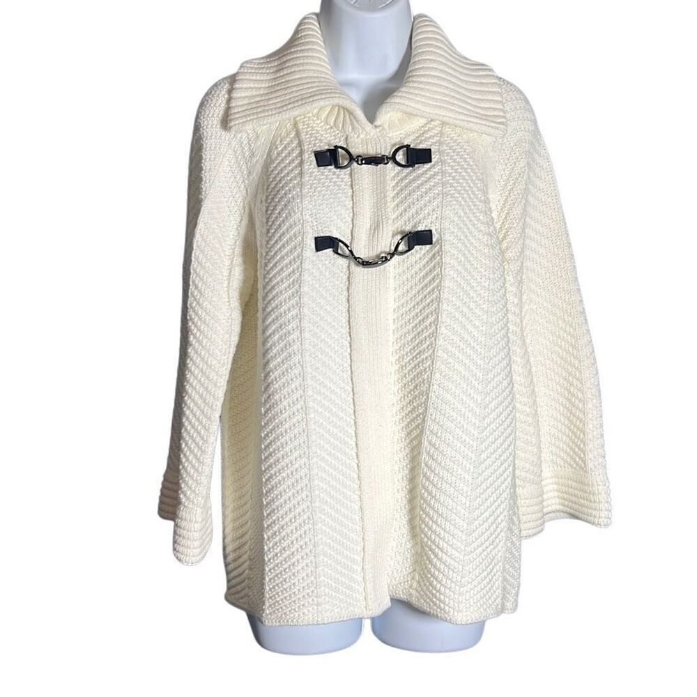 JM Collection Cream Knit Open Cardigan, Size M